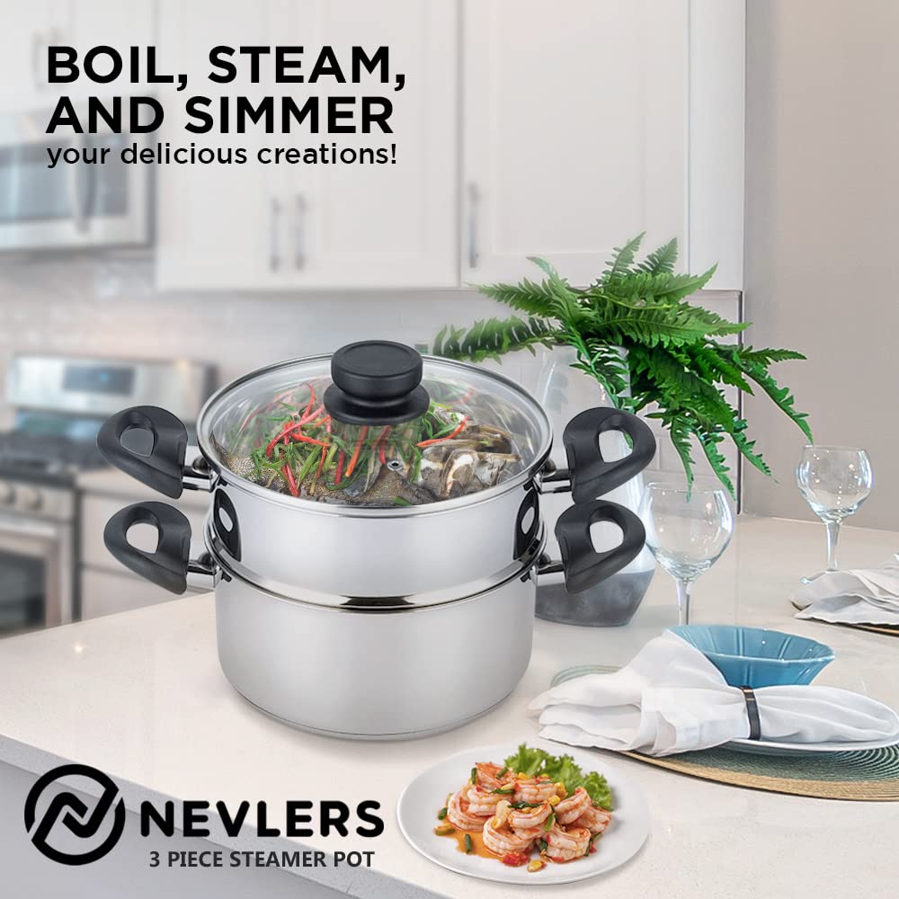 Buy Nevlers 3 Piece Premium Heavy Duty Stainless Steel Steamer Pot Set