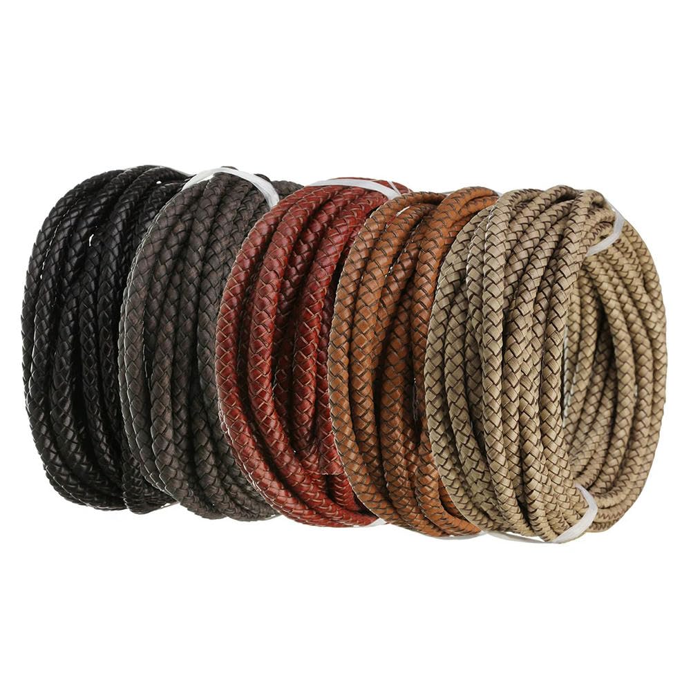 Pleciony sznur skórzany, opakowanie 2 szt. 1 m okrągły pleciony wielokolorowy sznurek 6 mm do samodzielnego tworzenia biżuterii(Black)