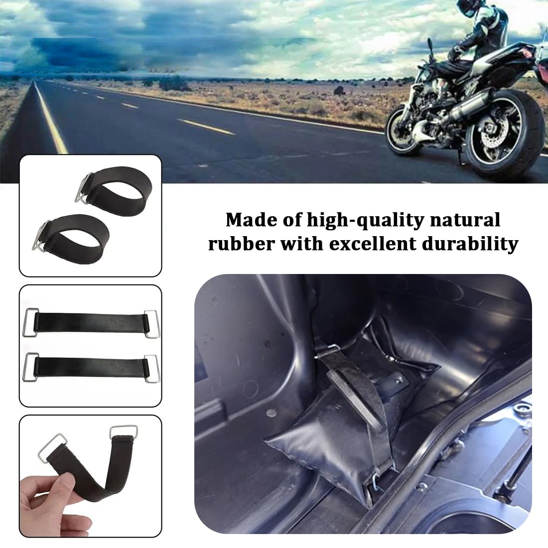 2 Pezzi Cinturino elastico in gomma per batteria Cinghie per Batteria Antiscivolo Elastico Cintura elastica per moto supporto batteria fascia in gomma montaggio per motociclette