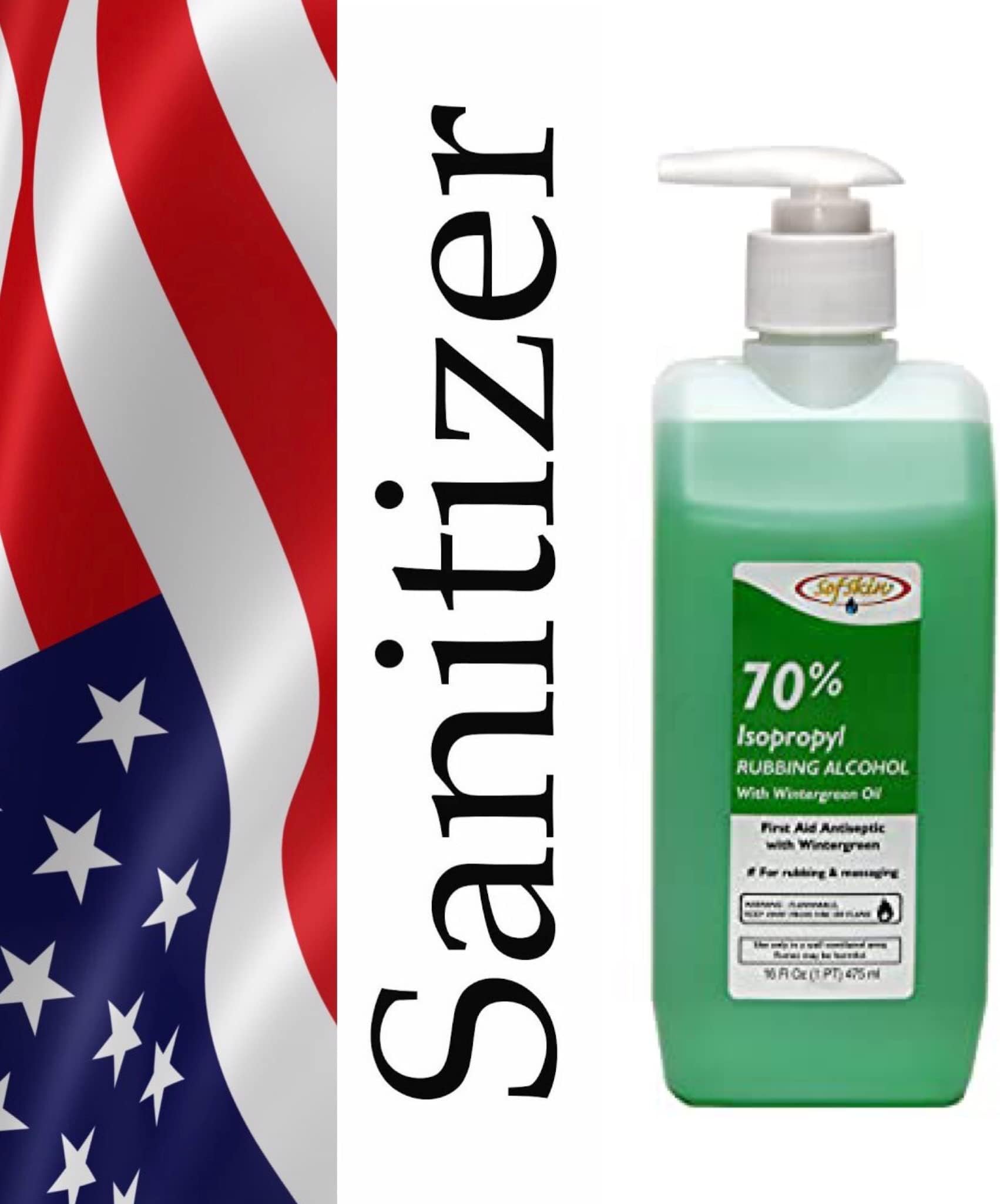 (American Brand) 475 ml Sanitizer 70% Iso Propyl Alcohol with Wintergreen Oil and spray jet. Also Good for cleaning Laptop, Mobile, Window Pans, Washing Baby Clothes to get rid of bacteria, etc.