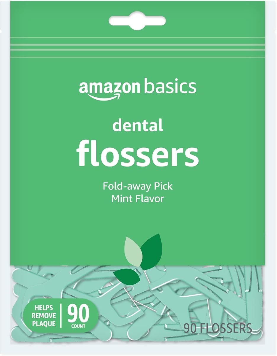 Mint Dental Flossers, Shred Resistant, Slides Easily Between Teeth, with Fold-Away Pick, 90 Count, 1-Pack (Previously Solimo)