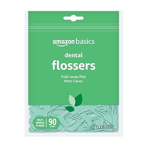 Amazon Basics Mint Dental Flossers Shred Resistant Slides Easily Between Teeth with Fold-Away Pick 90 Count 1-Pack Previously