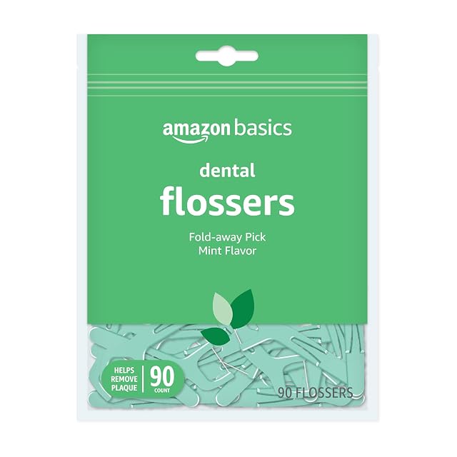 Amazon Basics Mint Dental Flossers Shred Resistant Slides Easily Between Teeth with Fold-Away Pick 90 Count 1-Pack Previously