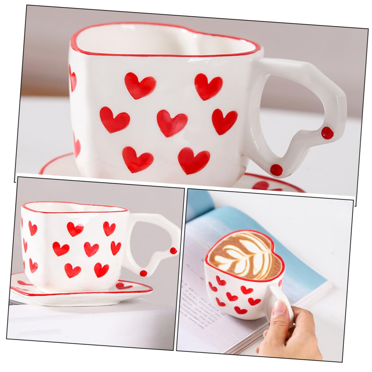 Amazon.com | SHOWERORO Cute Milk Cups Handpainted Ceramic Heart 
