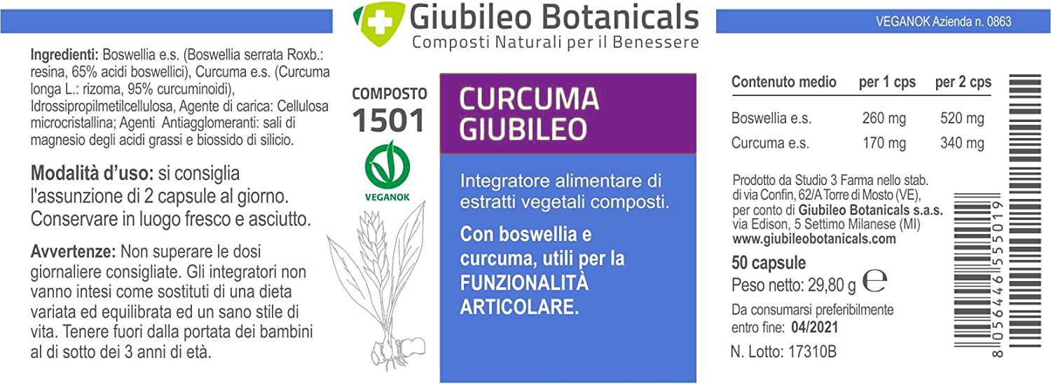 Integratore 100% naturale con CURCUMA e Boswelia - utili PER LA FUNZIONALITA' ARTICOLARE -50 capsule