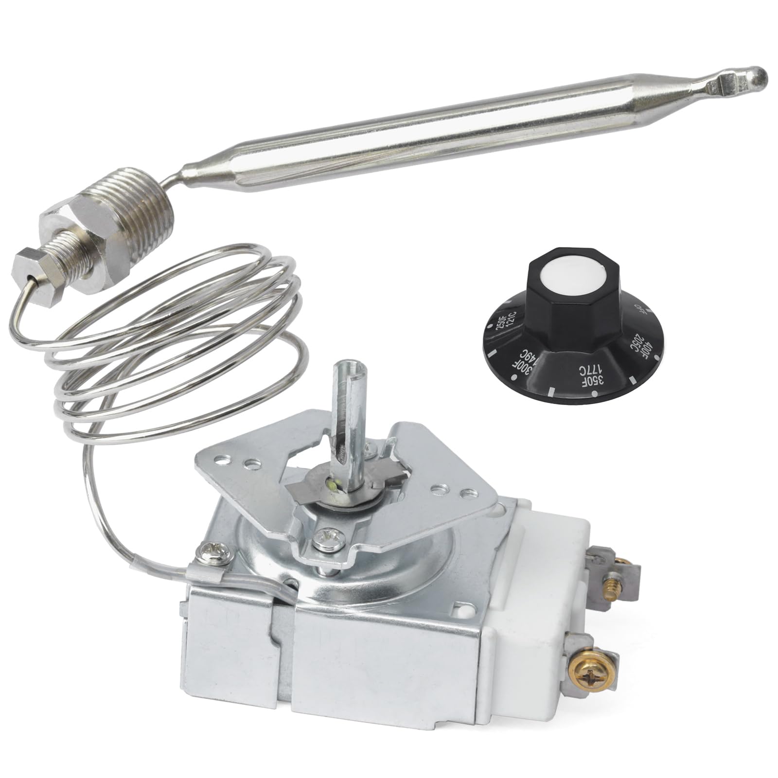 RX-2-24 - Termostato para freidora con interruptor de botón, compatible con freidora Robertshaw 5300-402, rosca de tubo exterior de 3/8 pulgadas, caja de contención, repuesto para Atosa