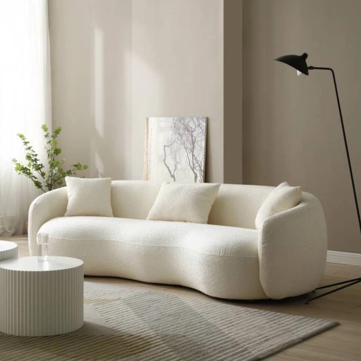 CRAFTCITY Modern Curved 3 Seater Sofa, Luxury Boucle Fabric Sofa with Plush Cushions, Minimalist Upholstered Living Room Sofa for Home & Office (Beige)-image-24