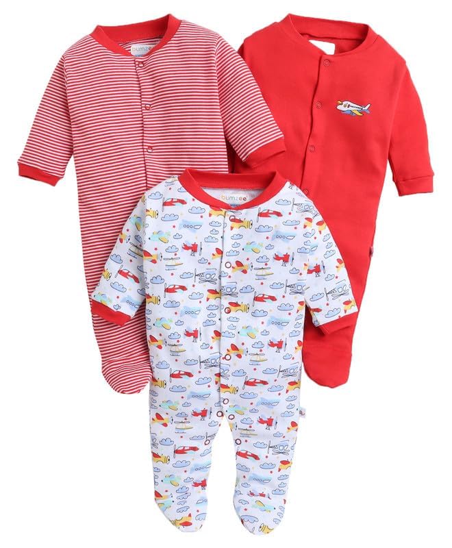 Image of 100% Cotton Rompers for New Born Baby Sleepsuits Jumpsuit Night Suits for Baby Boys & Girls |Onesies| Infant Clothes Pack Of 3