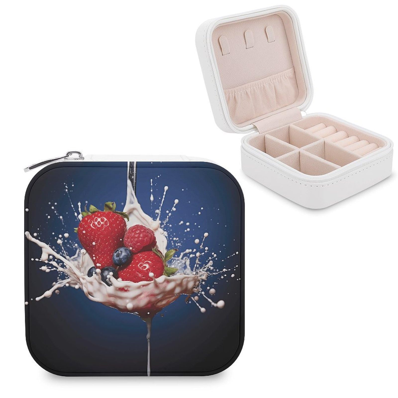 JTREHY Travel Fruit in Spoon Jewelry Case Portable Display Storage Box PU Leather Mini Jewelry Travel Case Personalized Travel Jewelry Organizer Small Jewelry Box for Women