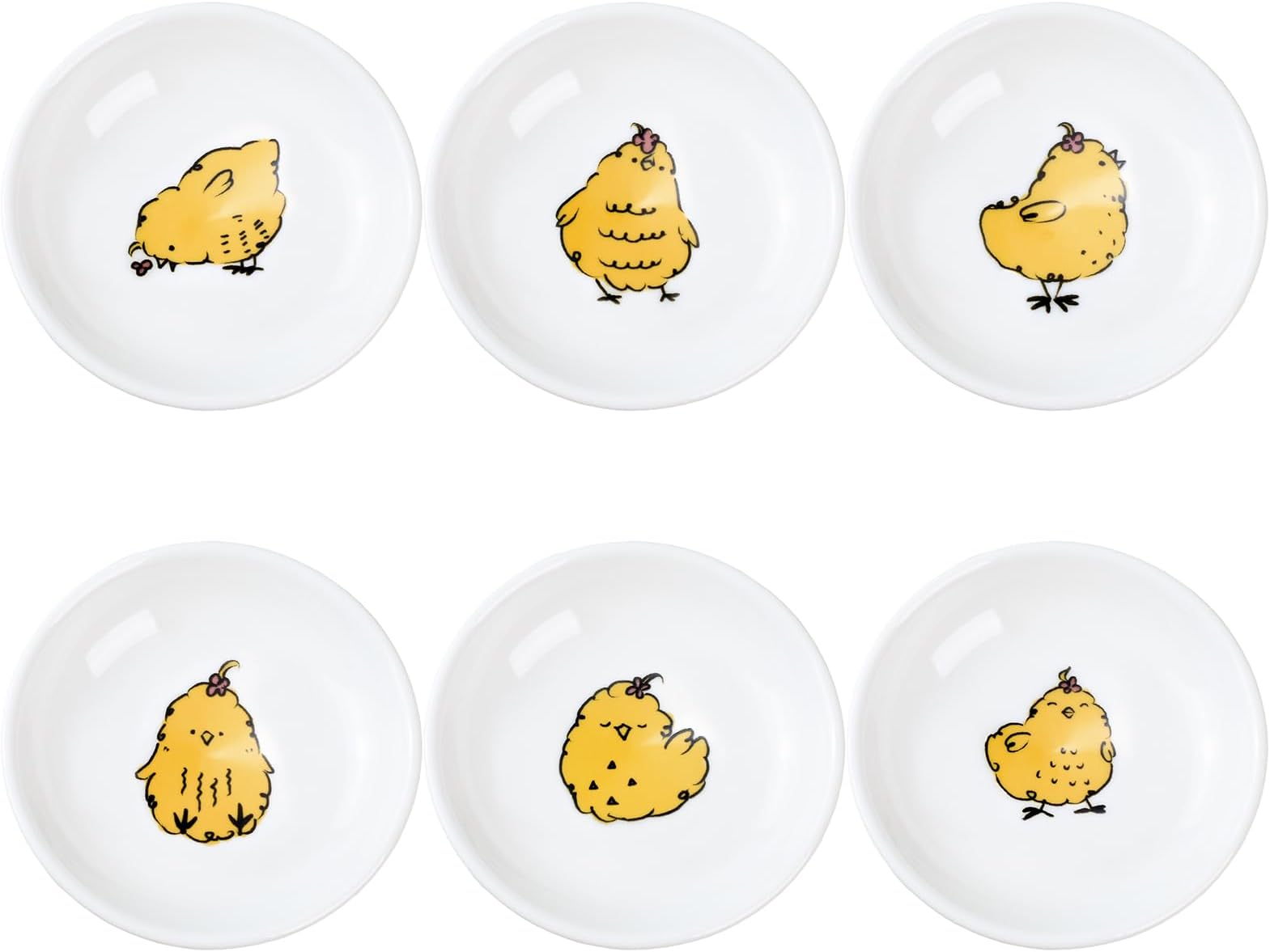 SOCOSY Cute Cartoon Animals Seasoning Dishes Sauce Dishes Sushi Dipping Bowls Appetizer Plates Little Cat Feeding Plates, Serving Dish for Home Kitchen Restaurant-Chicks-3.5 Inch, Set of 6