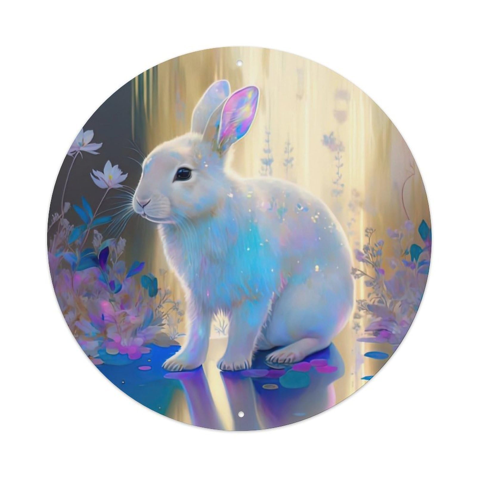 Animal Artwork Curious Little White Rabbit Vintage Metal Tin Sign Plaque Wall Decor for Cafe, Club Bar, Office, Garden Metal Poster 8x8Inch