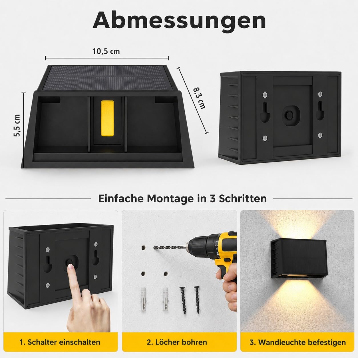 4 Apliques Solares Pared Exterior 3000K IP65