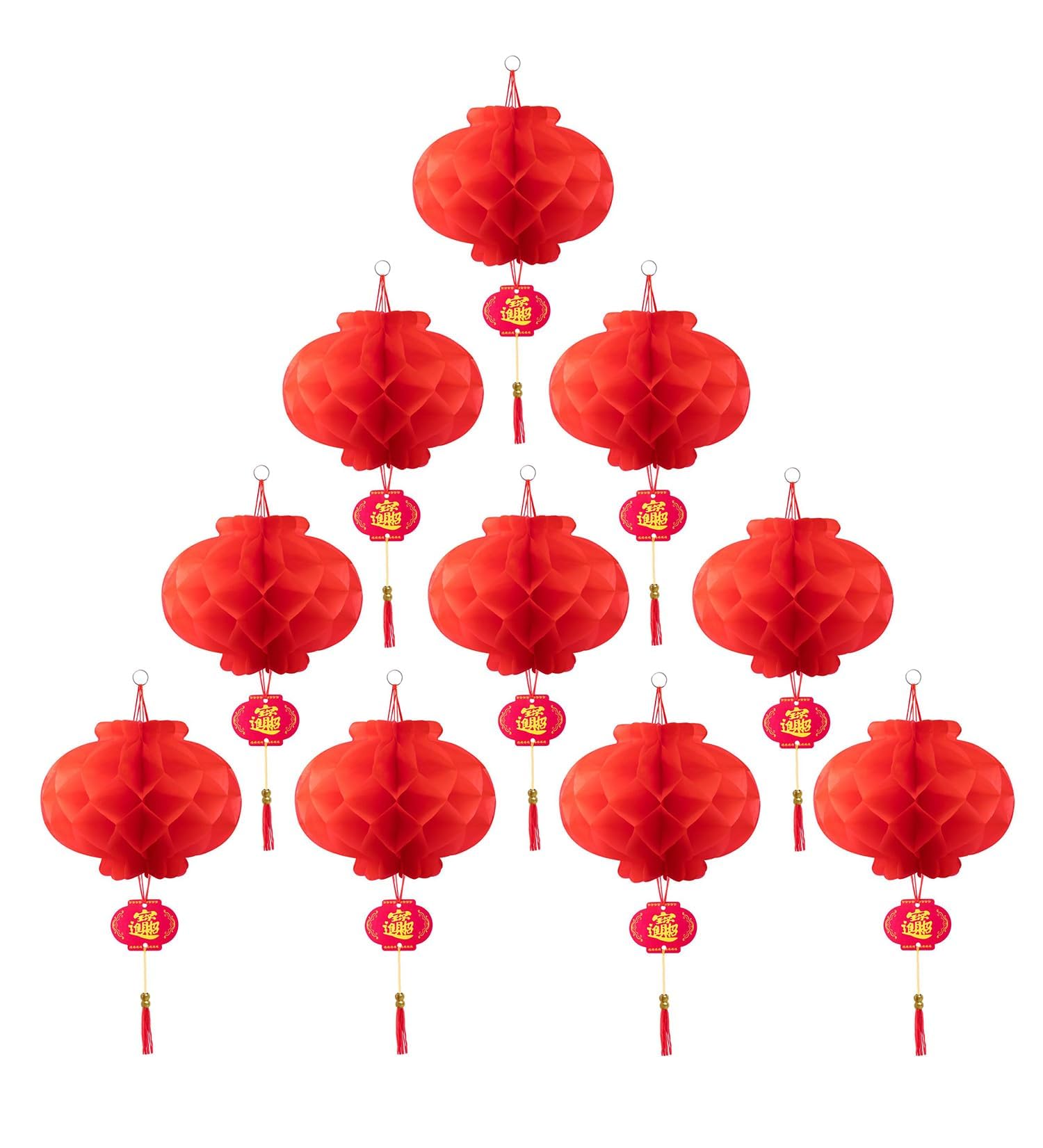 Chinese New Year Decorations,10Pcs 10in Waterproof Chinese Lanterns Red Paper Lantern with Tassels for 2026 Spring Festival, Wedding Birthday Party Home Decoration Celebration Supplies (25cm)