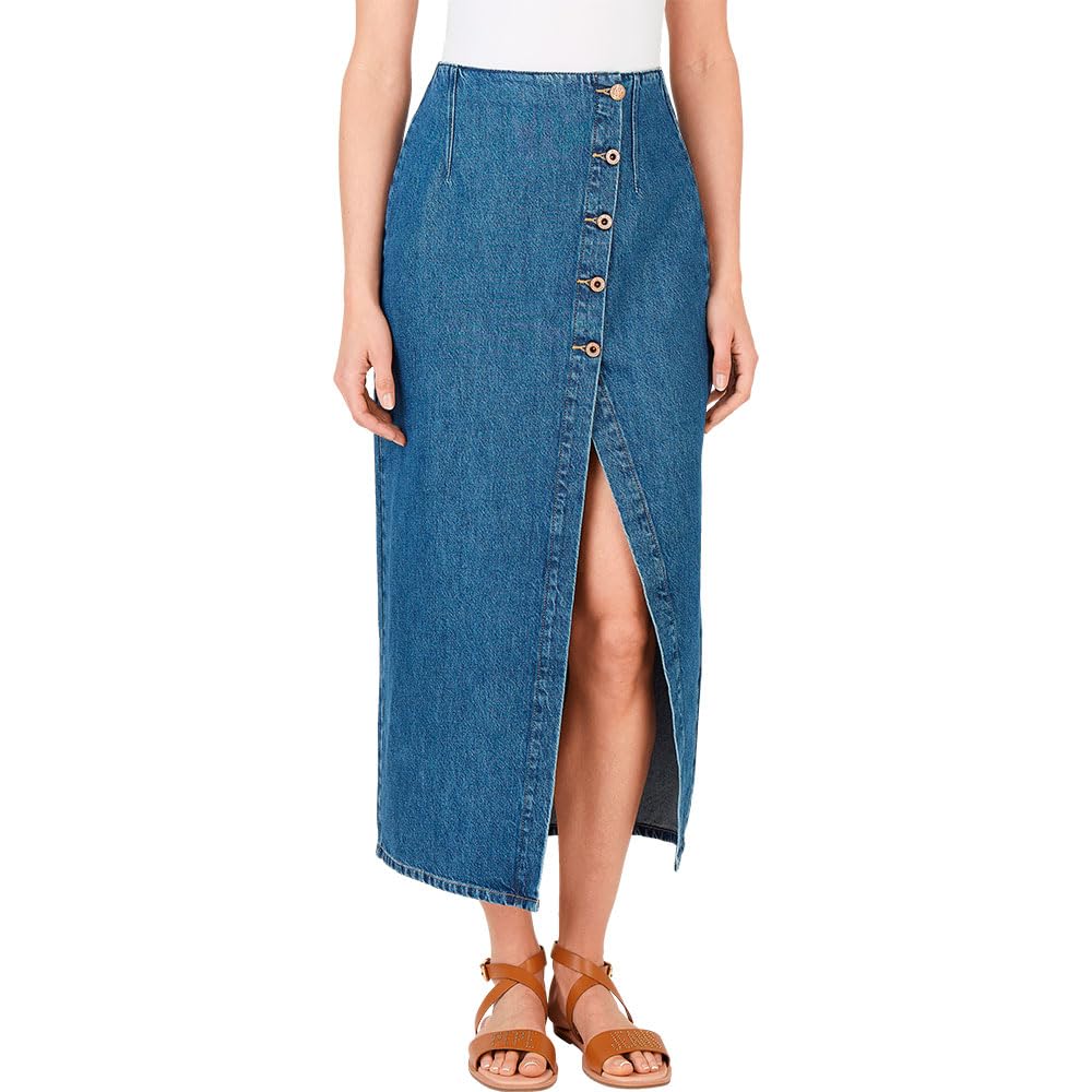 Pepe Jeans Falda Midi para Mujer con Abertura, Azul (Mezclilla), S