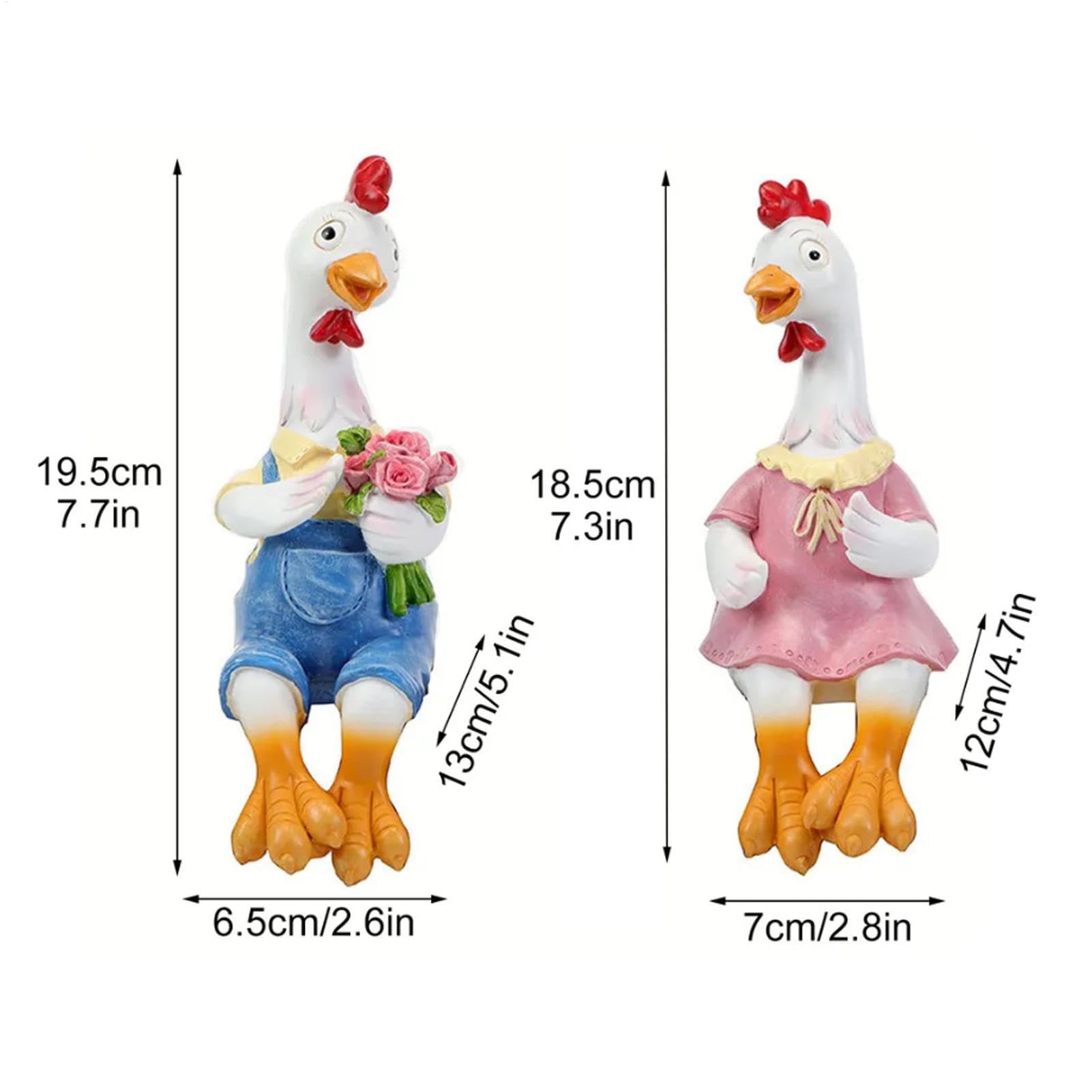 Estatuas de jardín de pollos para parejas, escultura de pollo sentado de resina para el salpicadero del coche y el patio, estatua decorativa de los amantes de los pollos de dibujos animados para el | resina para el salpicadero del coche y el patio, estatu