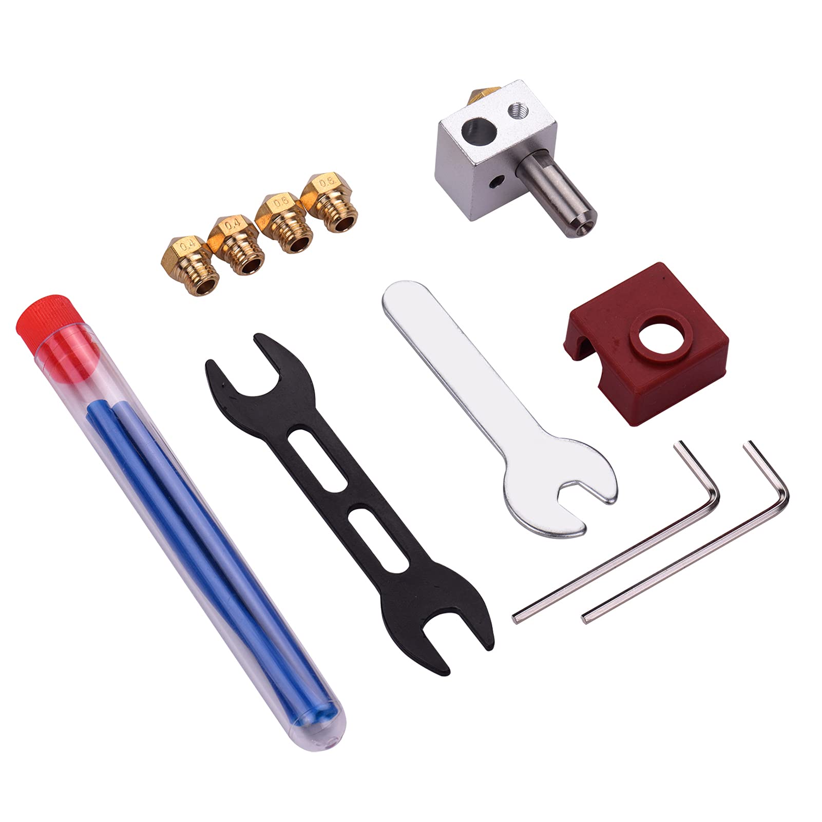 Decdeal MK10 Hotend Kit Extruder Set with Heat Block Brass Nozzle Throat Tube PTFE Tube Silicone Sock Compatible with FlashForge Creator Pro Creator X Dreamer Finder Inventor and Other 3D Printer