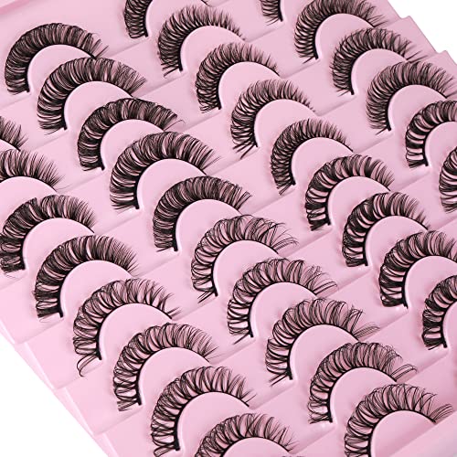 20 Pairs Russian Strip Lashes D Curl False Eyelashes 3D Faux Mink Lashes Fluffy Cat Eye Lashes Pack that look like Eyelash Extension Wispy Fake Eyelashes Volume
