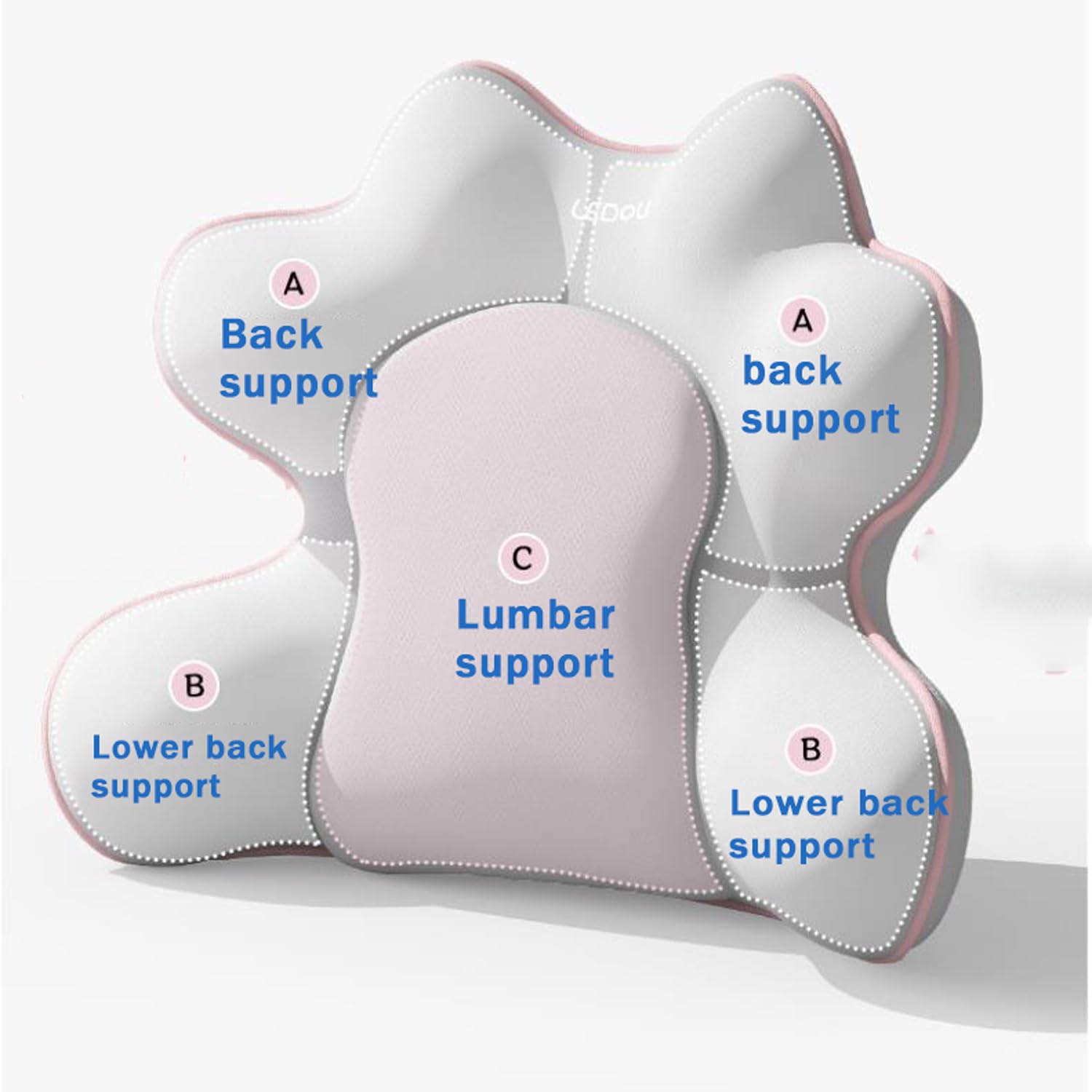 Cuscino di supporto lombare, per sedia da ufficio, sedia a rotelle, auto, conducente, gioco, in memory foam, per alleviare il dolore al coccige (52 x 42 x 7 cm, grigio chiaro)