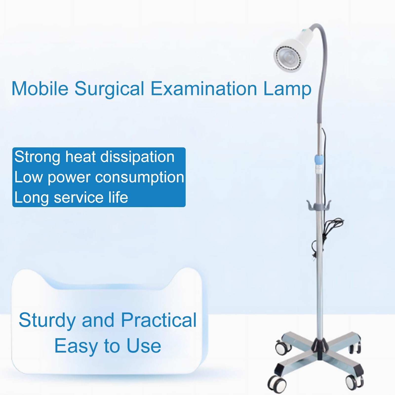 Luz de Examen Médico Móvil, Lámpara de Exploración de Altura Ajustable, Base Firme con 4 Poleas Silenciosas para Estética Dental, Ginecología y Cirugía de Otorrinolaringología