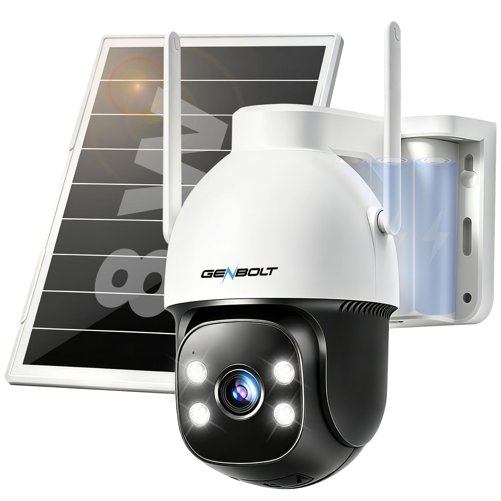 GENBOLT 2K inalámbrico Cámara Vigilancia Exterior Solar 4G LTE with SIM | Grabación 24/7 AOV, Batería 15600mAh con Panel Solar 8W, Apertura F1.0, Visión Nocturna Color, Detección IA 25M