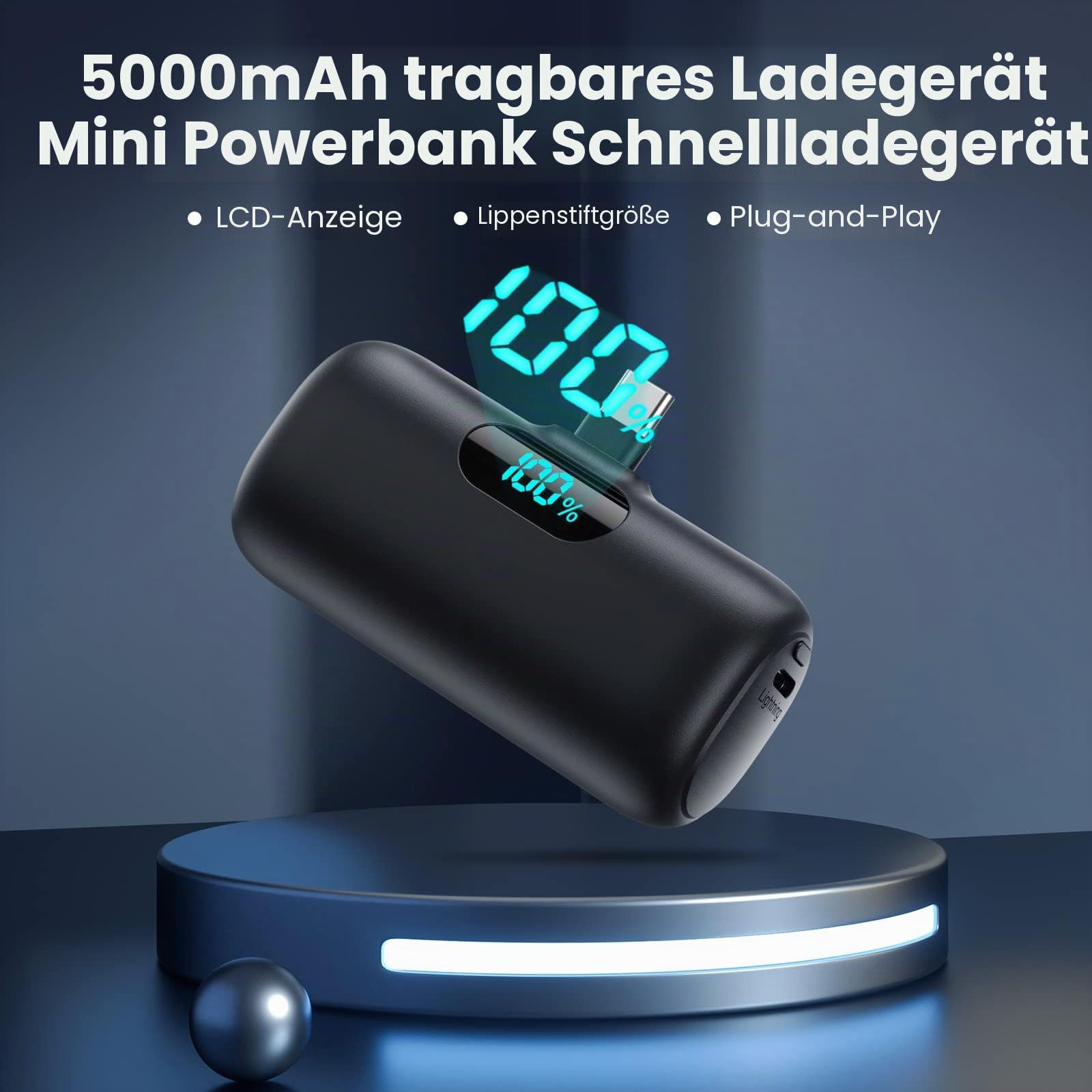 (2 Pack) Mini Power Bank USB C 5000mAh, 15W PD 3.0A Schnelles Aufladen Powerbank Schlank LCD Display Extrener Akku Kompatibel mit iPhone 17/16/15, Samsung, Huawei, LG, USB-C Telefone usw