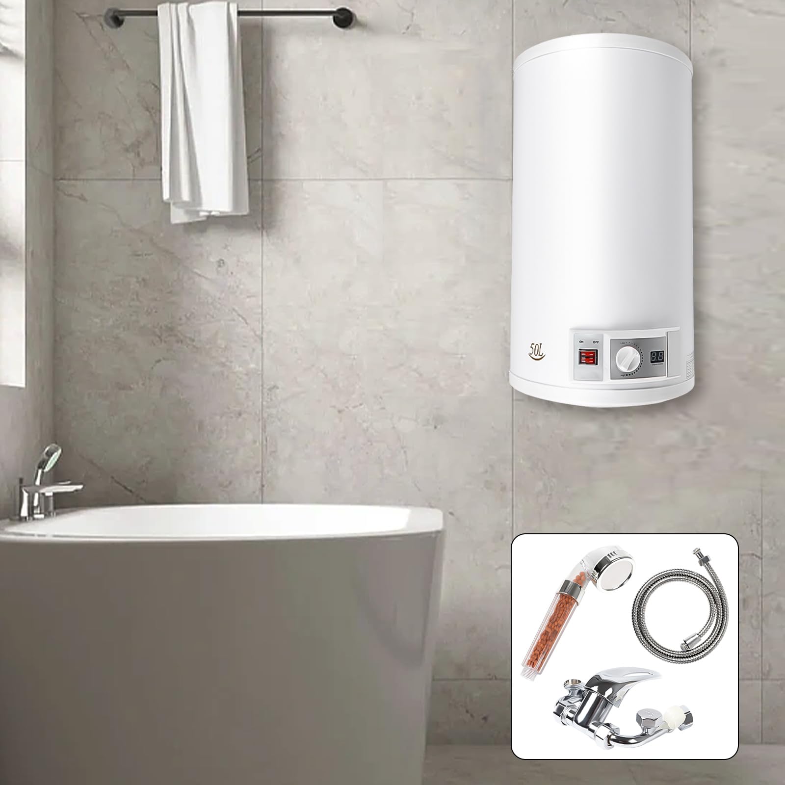 Chauffe-Eau Électrique 80 Litres Chaudière éLectrique de Chauffage Avec La Température de Led - Chaudière - Acier Inoxydable (80L)