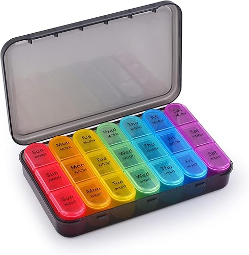 Miniatura 1 de Greencycle Organizador semanal de píldoras, 7 días  3 veces al día, pastilleros grandes a prueba de humedad, organizador de medicamentos AM PM para