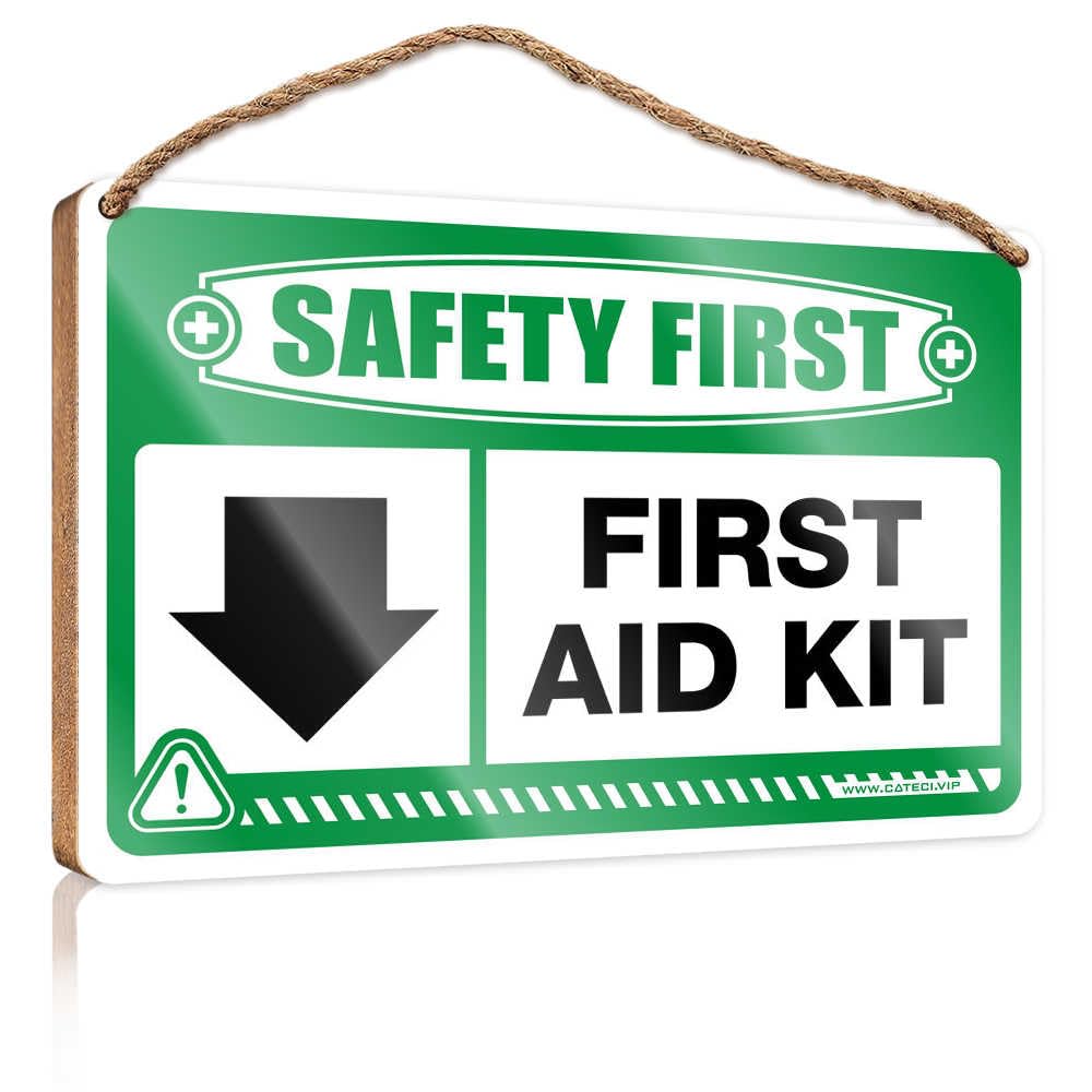 HMQW Funny Bathroom Door Signs Safety First First Aid Kit Wooden Sign Door Decor Funny Kitchen Decor(20X30CM)