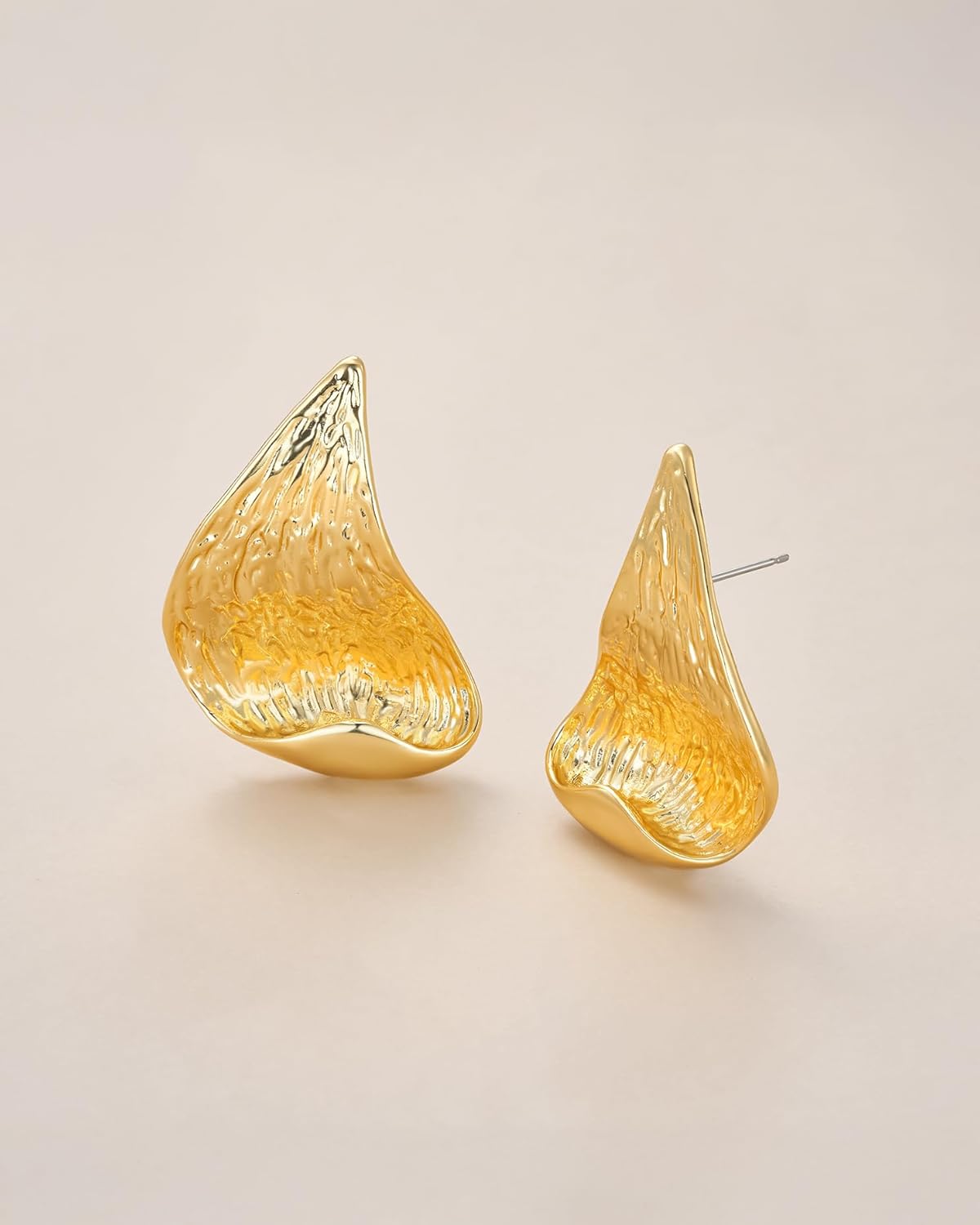 SNGIA18K Gold Plated Dangle Textured Ribbed Irregular Large Leaf Statement Earrings for Women by SNGIA, Handmade Dramatic Geometric Trendy Summer Drop Leaf Flower Jewelry Gifts, Bold Beachy Vintage Plant Fashion Drop Accessories, Vintage Nickle Free Floral Dangling Earrings. - Image 5