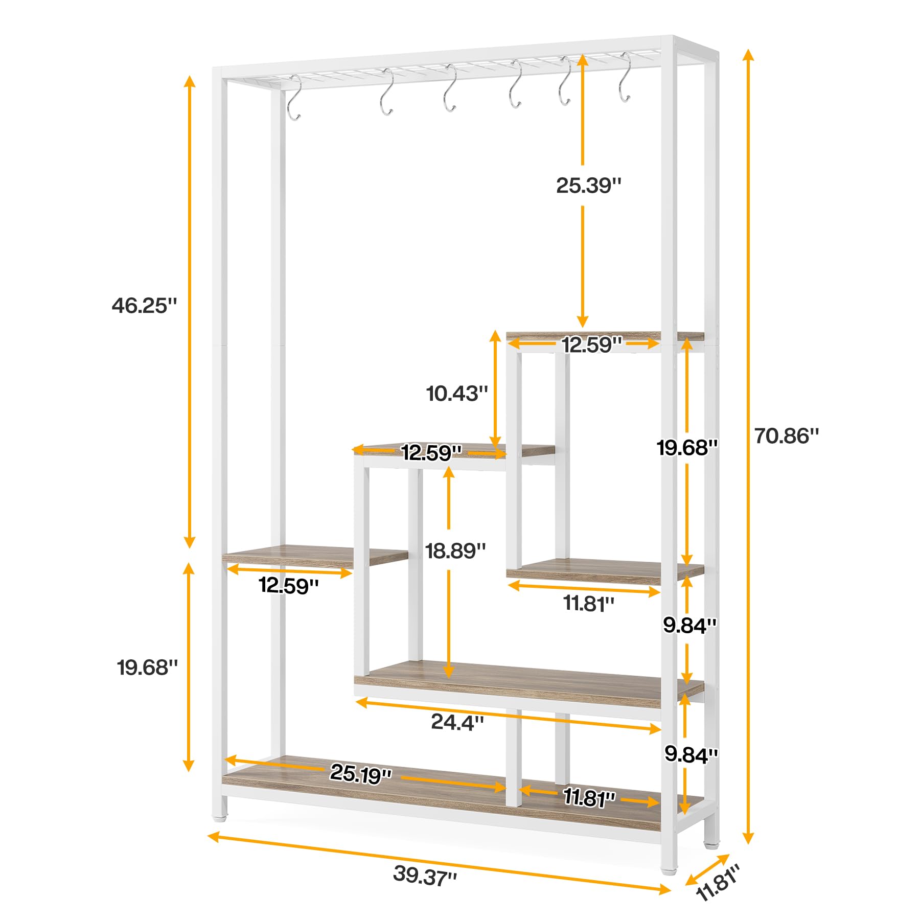 Tribesigns Soporte alto para plantas de interior de 5 niveles, estante de metal de 180 cm con 10 ganchos para colgar en S, estante de exhibición multiusos para bonsái de flores para interiores