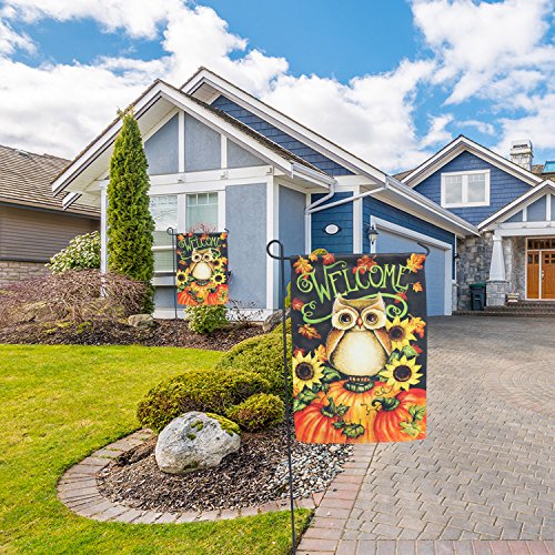 Layoer Yard Garden Flag 12.5 X 18 Inch House Double Sided Welcome Fall Spring 12 X 18 Inch (Owl Pumpkin Sunflowers Welcome) #TOP4