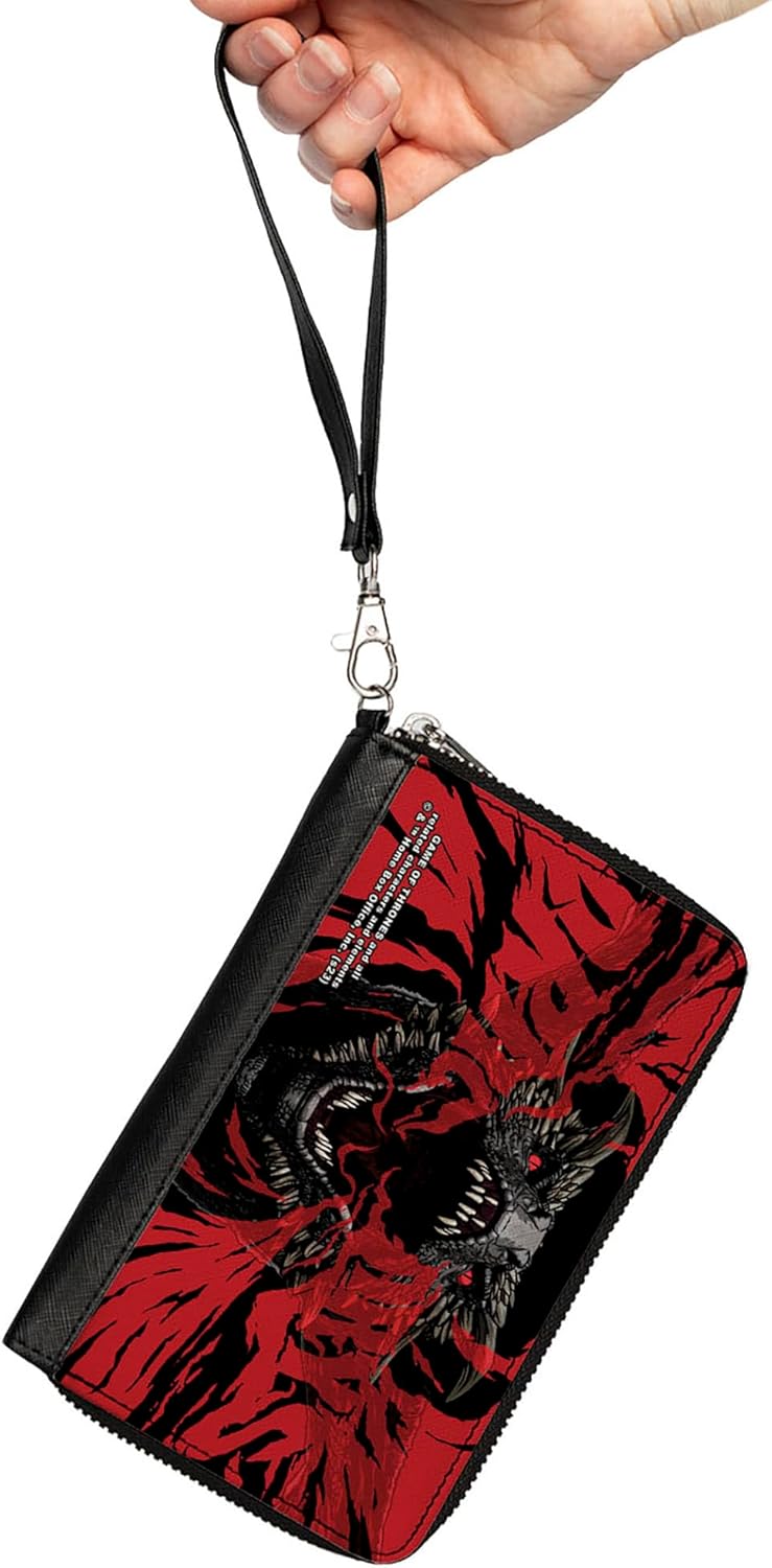 Buckle-Down Game of Thrones Wallet, Zip Around, Game of Thrones Dracarys Dragon Fire Black Reds, Vegan Leather