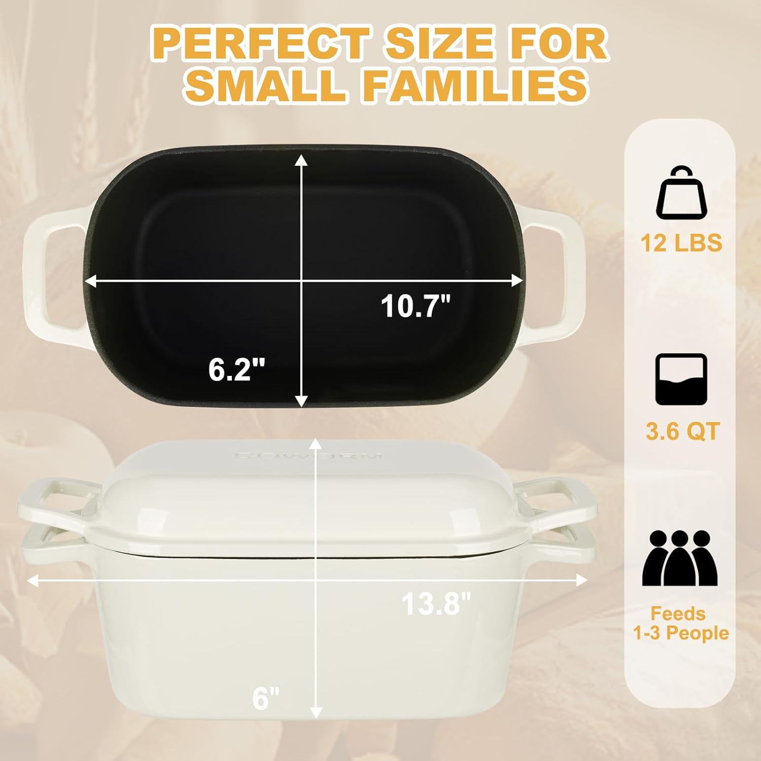 3.6QT Oval Dutch Oven for Bread Baking, Sourdough Bread Pan with Lid