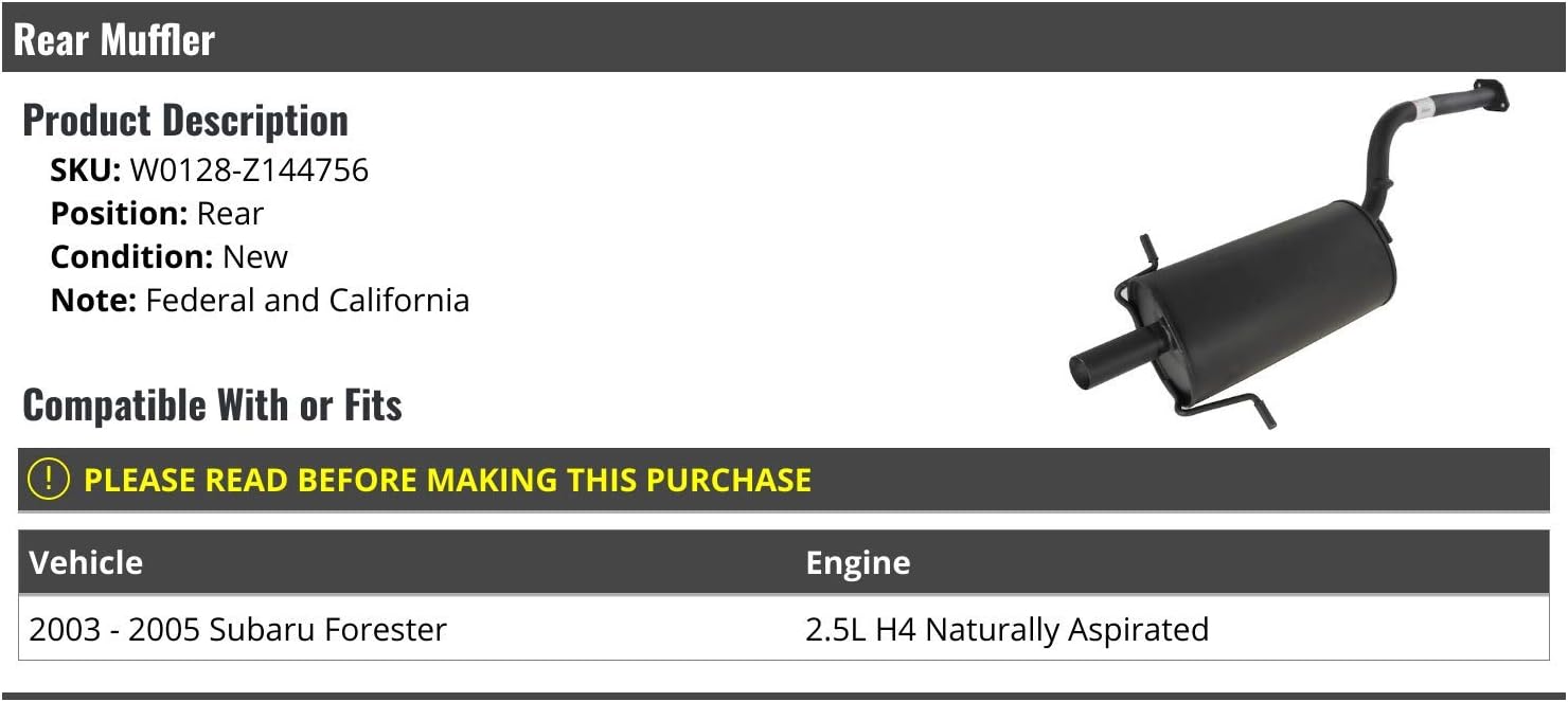 Rear Muffler - Compatible with 2003-2005 Subaru Forester 2.5L 4-Cylinder Naturally Aspirated