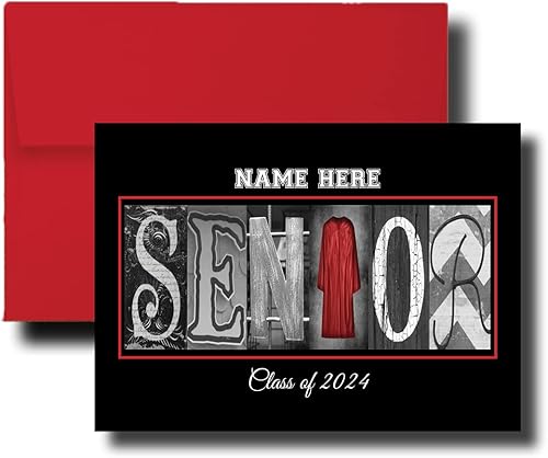 Miniatura 2 de Senior Class of 2023, 2024, Graduation Cards, 5"x7" Flat or Folded Card Choice envelope color,Custom Graduation, Elegant, Letter Art, Scroll, School