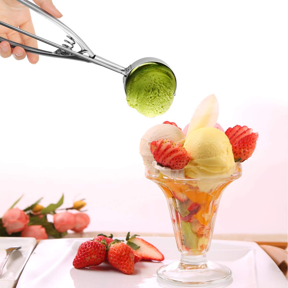 Set 3 Dosatori Per Biscotti In Acciaio Inox Con Grilletto: Porzionatori Per Gelato, Frutta E Impasto (60/42/23 Ml)