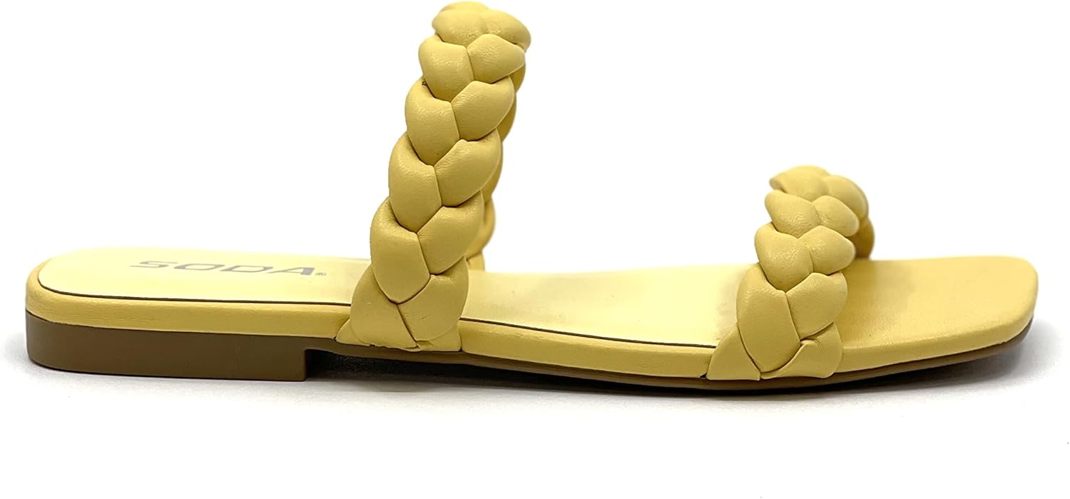 Soda VAULT Women's Square Open Toe Flat Sandals Braided Strap Slip-on Slides Woven Sandals - Image 5