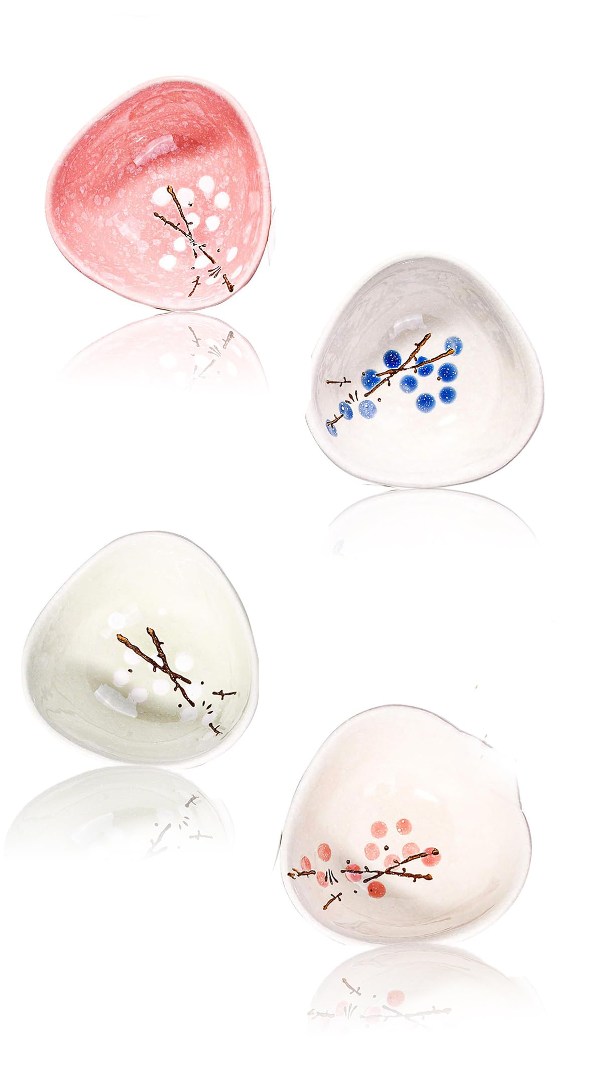 Sweet seven Exquisite Japanese Ceramic Floral Dipping Bowls - Set of 4 | Soy Sauce & Seasoning Dishes with Elegant Floral Pattern | Enhance Your Dining Experience with Authentic Japanese Flair