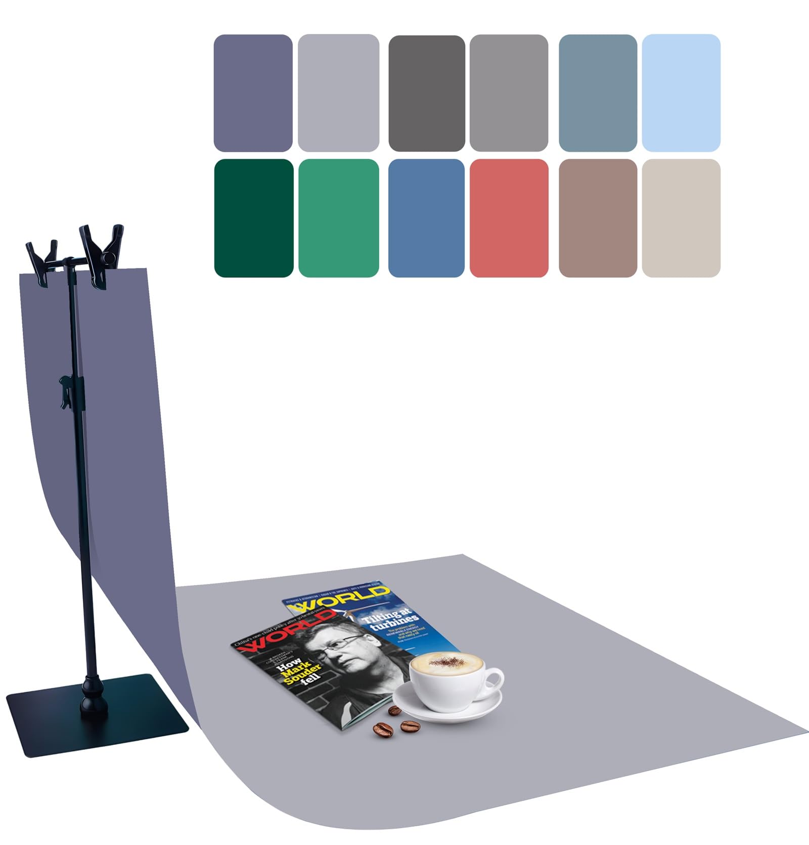 12 Fotohintergründe Mit T-Ständer – 24 Farben, 86,4x45 Cm, Ideal Für Produktfotos Von Schmuck, Kosmetik & Lebensmitteln