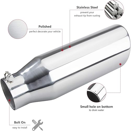 Miniatura 6 de LCGP Punta de escape diésel de 4 pulgadas, 6 pulgadas de salida 18 pulgadas de longitud total atornillada punta de camión, corte de ángulo