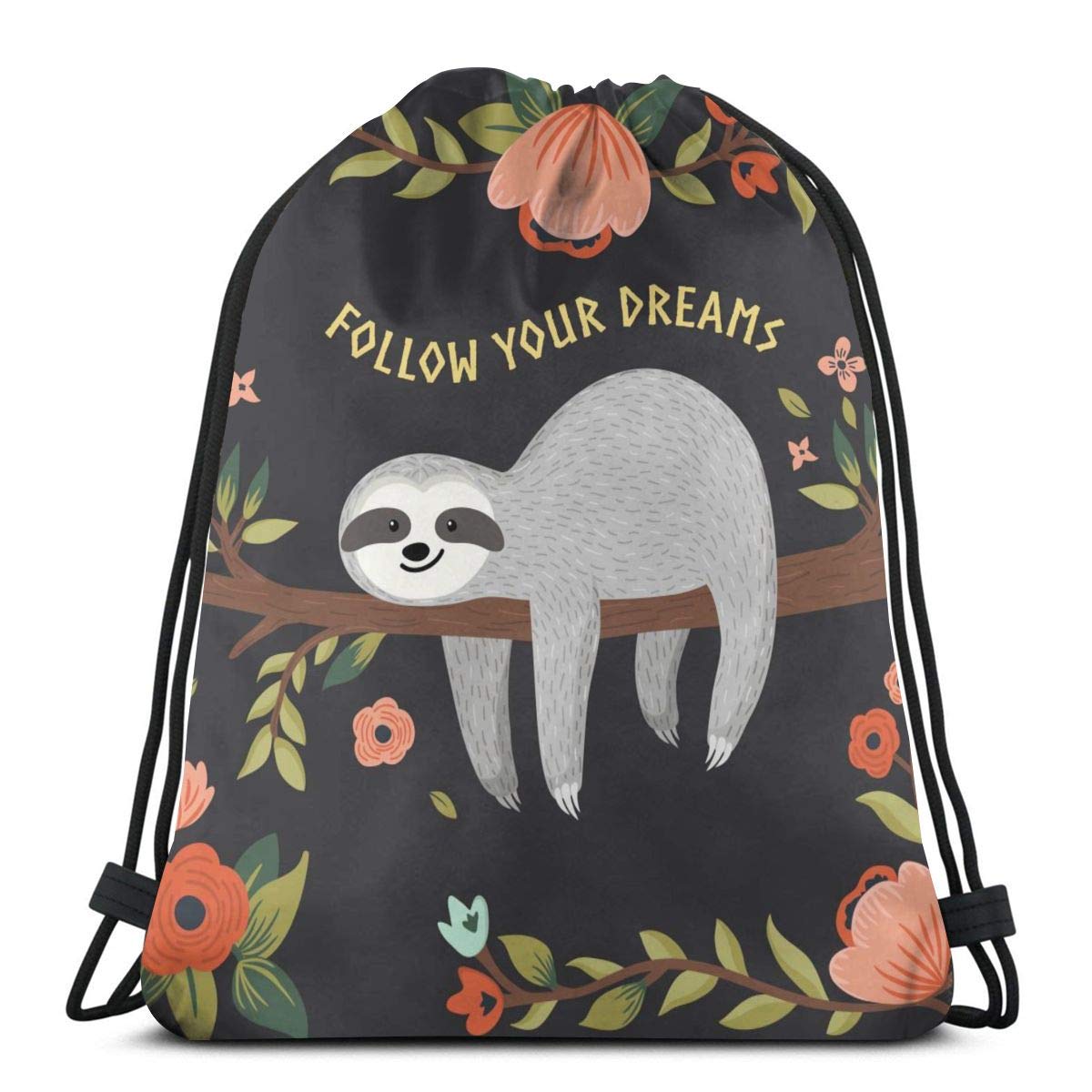 Drawstring Backpack Follow Your Dreams Bag Water Resistant Lightweight Gym Sackpack For Hiking Yoga Gym Swimming Travel Beach