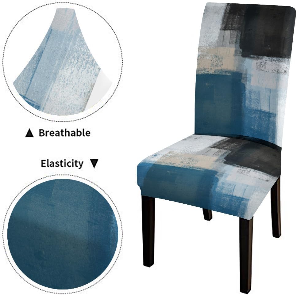 CAPSCEOLL Teal and Grey Chair Covers - Dining & Living Room Set of 4 Stretch Parson Slipcovers - Universal, Removable, Washable
