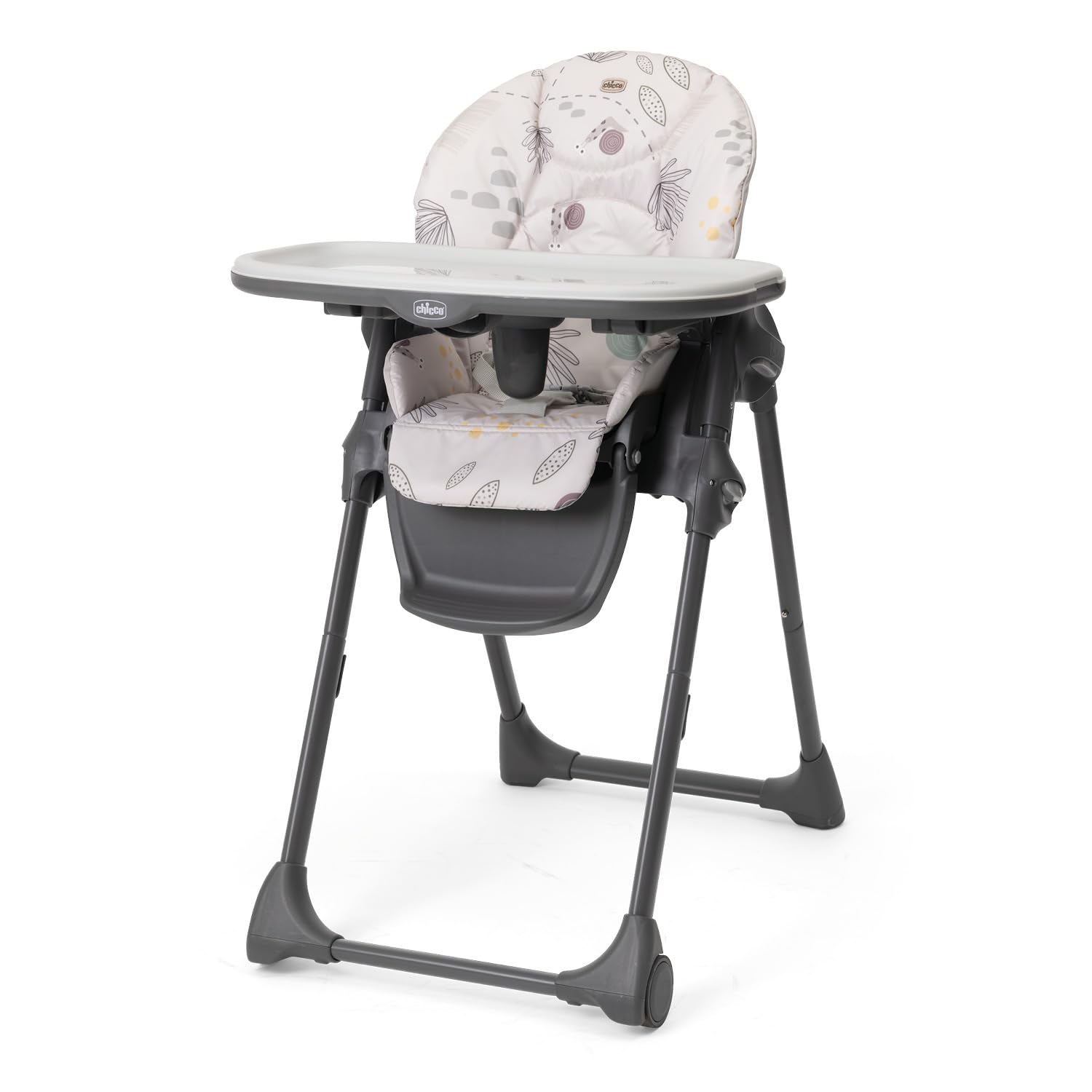 Chicco Polly Easy high chair for children aged 6 to 36 months, height and slope adjustment, 4 wheels, compact folding function, removable tray and adjustable footrest, 6-36 months