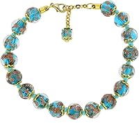 Handmade Murano Glass Bracelet Aqua Blue Teal Sommerso Beads - Authentic Venice Italy Jewelry for Women by GlassOfVenice