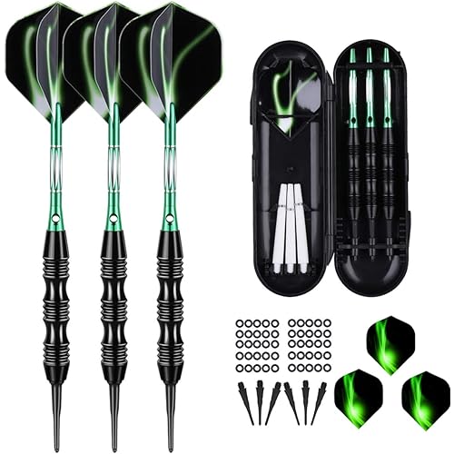 Professional Soft Tip Darts Set 20 Grams - 50 Rubber O-Rings + 30 Darts Plastic Tip + Aluminum Shafts + 6 Standard Flights + Portable Case for Electronic Dart Board