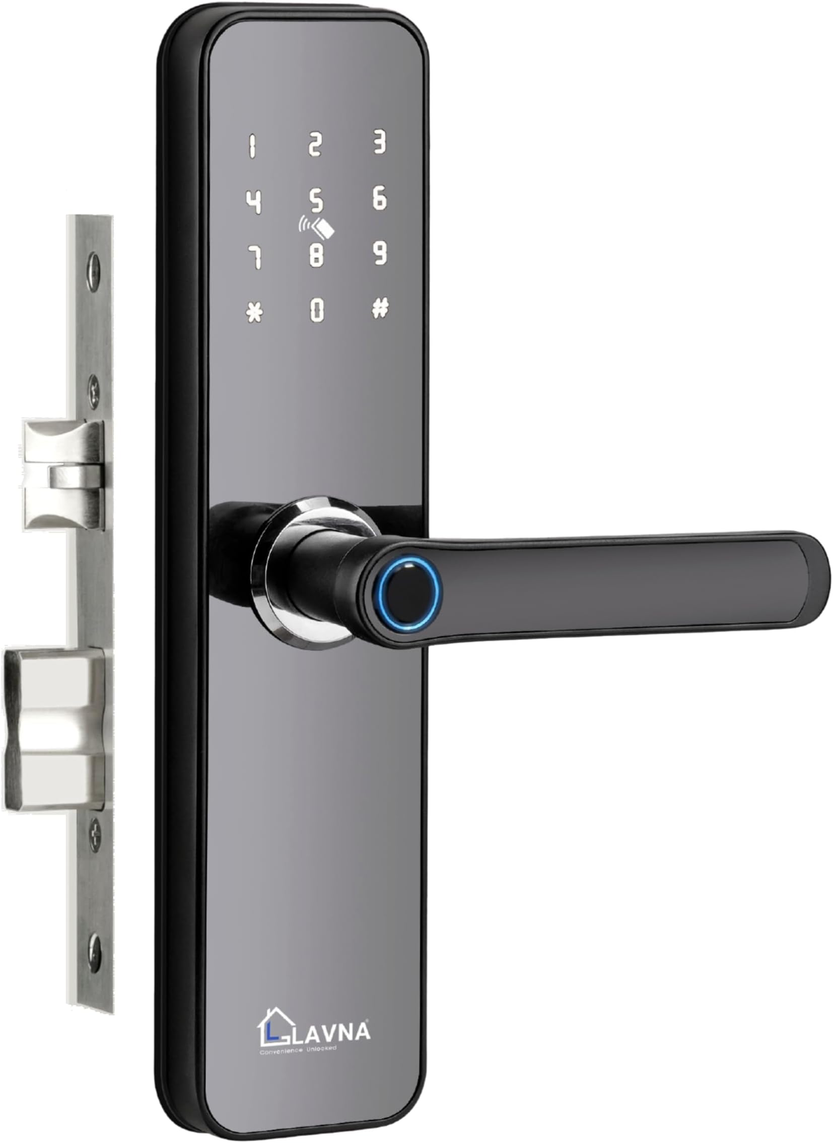 Smart Door Lock | 6 Way Unlock | Fingerprint, Mobile App, Bluetooth, OTP, PIN, RFID Card and Manual Key Access for Wooden Doors | Free Installation (LA28) (Bluetooth Black)