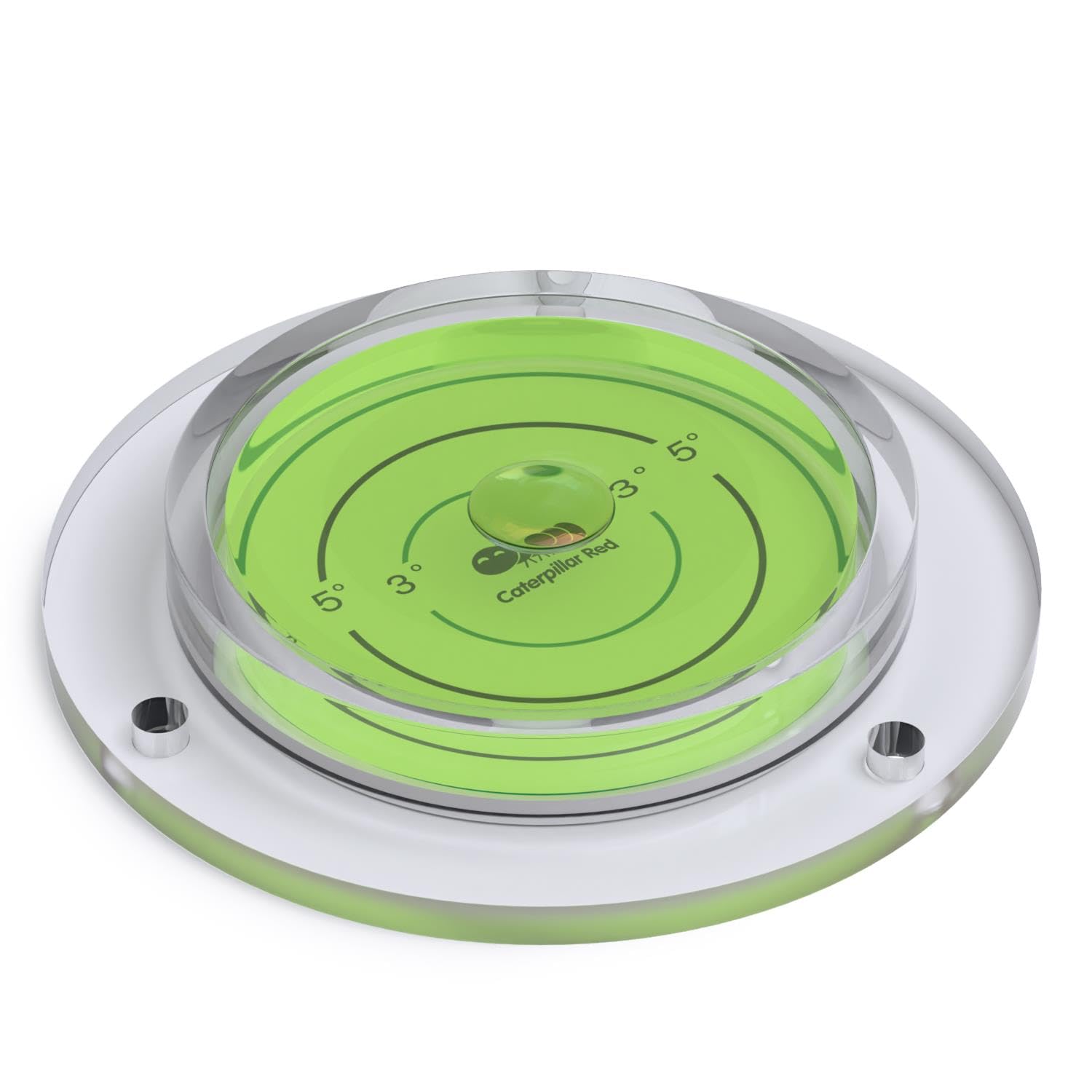 Caterpillar Red Green Acrylic Large Flanged Circular Spirit Bubble Level (Green) 100Mm Diameter With Degree Marking - Surface Level, Bulls Eye Bullseye Round