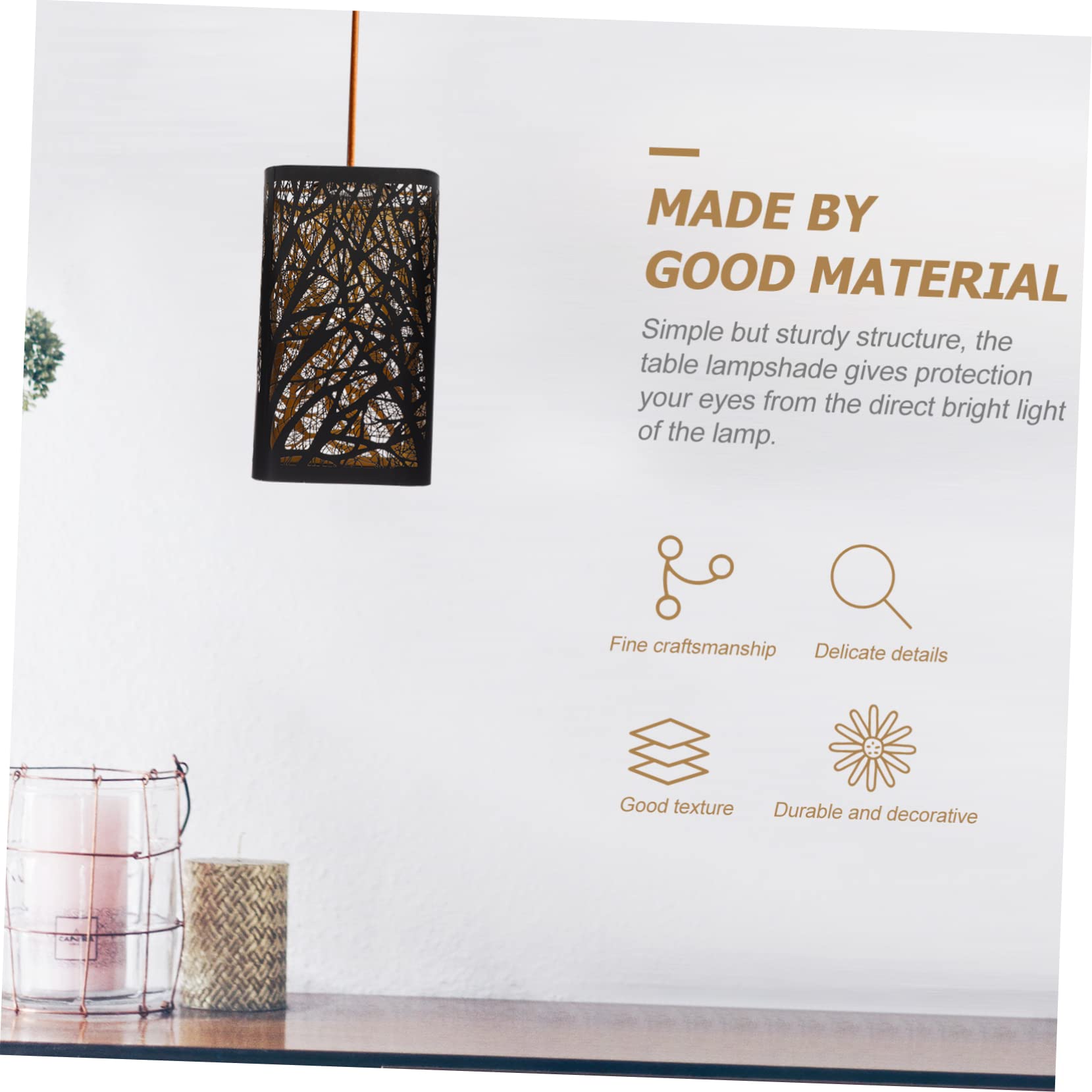 VILLCASE Pantallas De Lámpara De Metal E27 Negras Cuadradas, Diseño Hueco Tallado, Pantalla De Lámpara Grande Para Mesa y Escritorio, 2 Unidades, Uso Dormitorio y Sala, Resistente y Decorativa