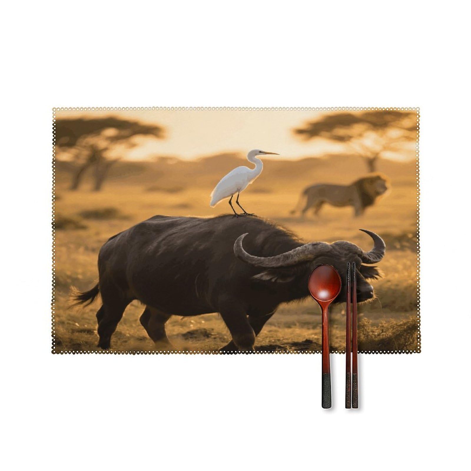 Cow and Bird Placemats Set of 4 Heat Resistant Non-Slip Place Mats for Dining Table Washable Placemat Wipeable Dining Table Mat Canvas Place Mats Dining Table Decor