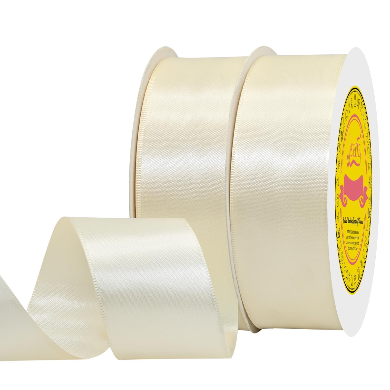 100 Yards Ivory Satin Ribbon Polyester Ribbon for Gift Wrapping Very Suitable for Weddings Party Hair Bow Invitation Decorations and More（1-1/2 inch X 50Yards X 2 Roll）